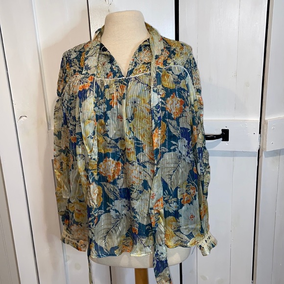 Anthropologie Tops - Anthropologie Hemant and Nandita Floral Metallic Blouse
